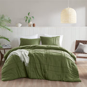 Porter - Queen Soft Washed Pleated Comforter Set - Olive Green