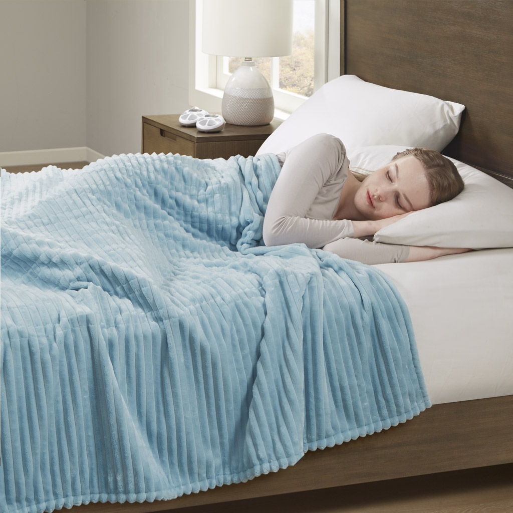 Corded Plush - Heated Blanket - Blue