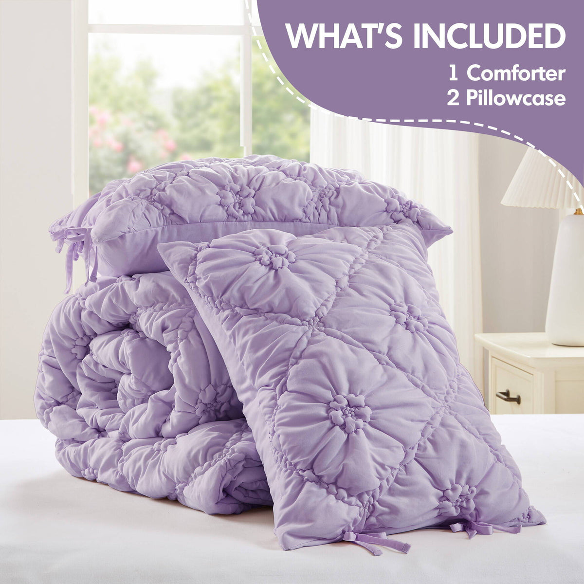 Lily - King 3 Piece Comforter Set - Purple