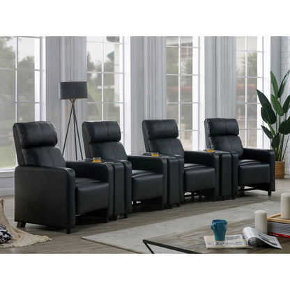 Warren - 4 Seater Home Theater With 3 Wedge Consoles - Black
