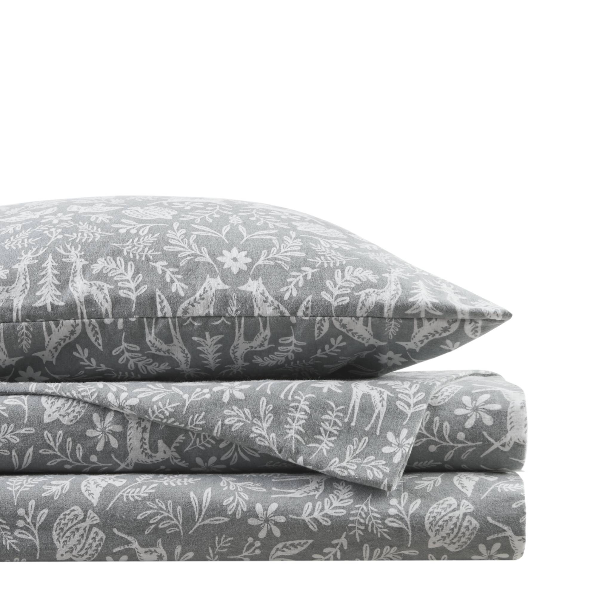 Cozy Cotton Flannel - Twin Printed Sheet Set - Sage Winter Fauna