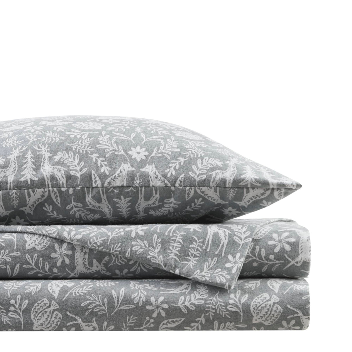 Cozy Cotton Flannel - Full Printed Sheet Set - Sage Winter Fauna