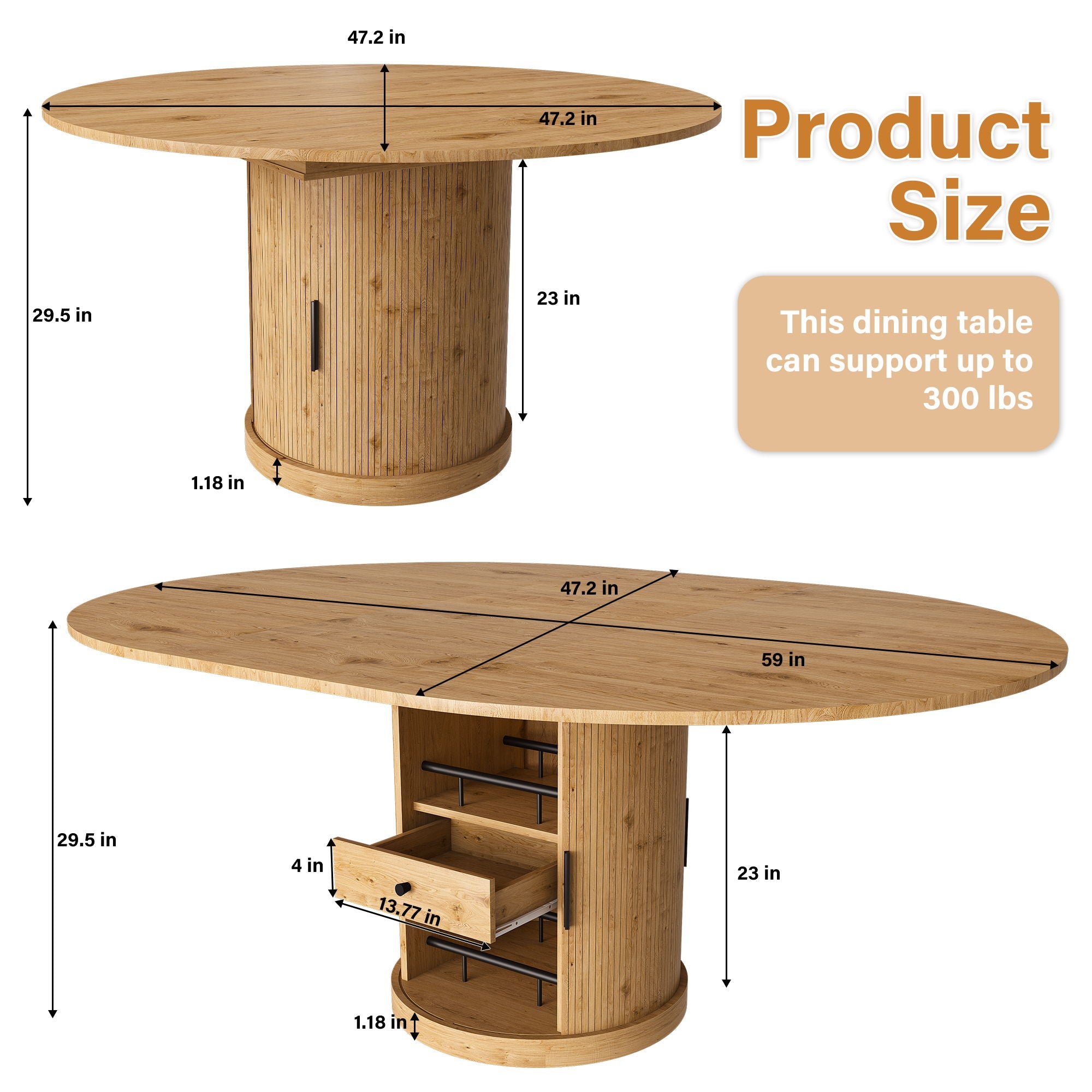 Extendable Oval Dining Table With 2 Tier Storage - Oak