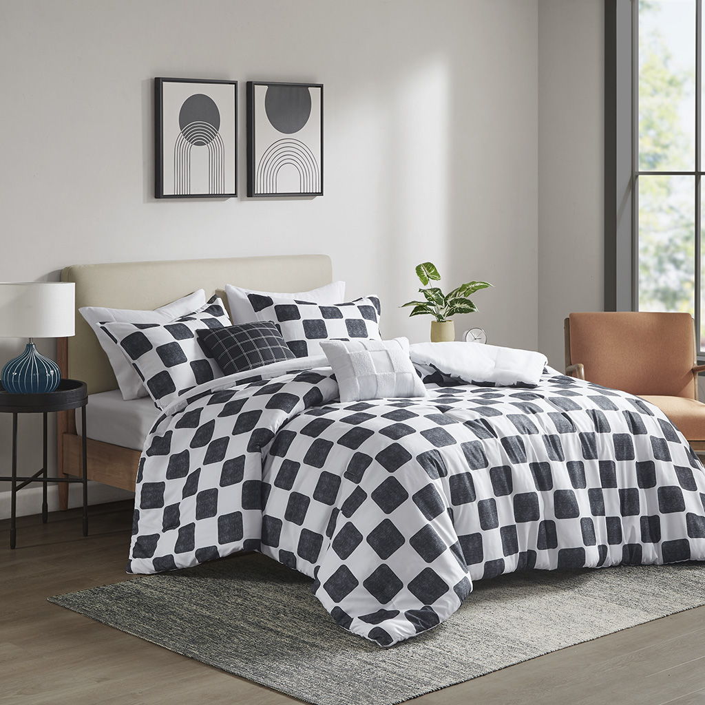 Miley - Checkered Comforter Set - Black / White