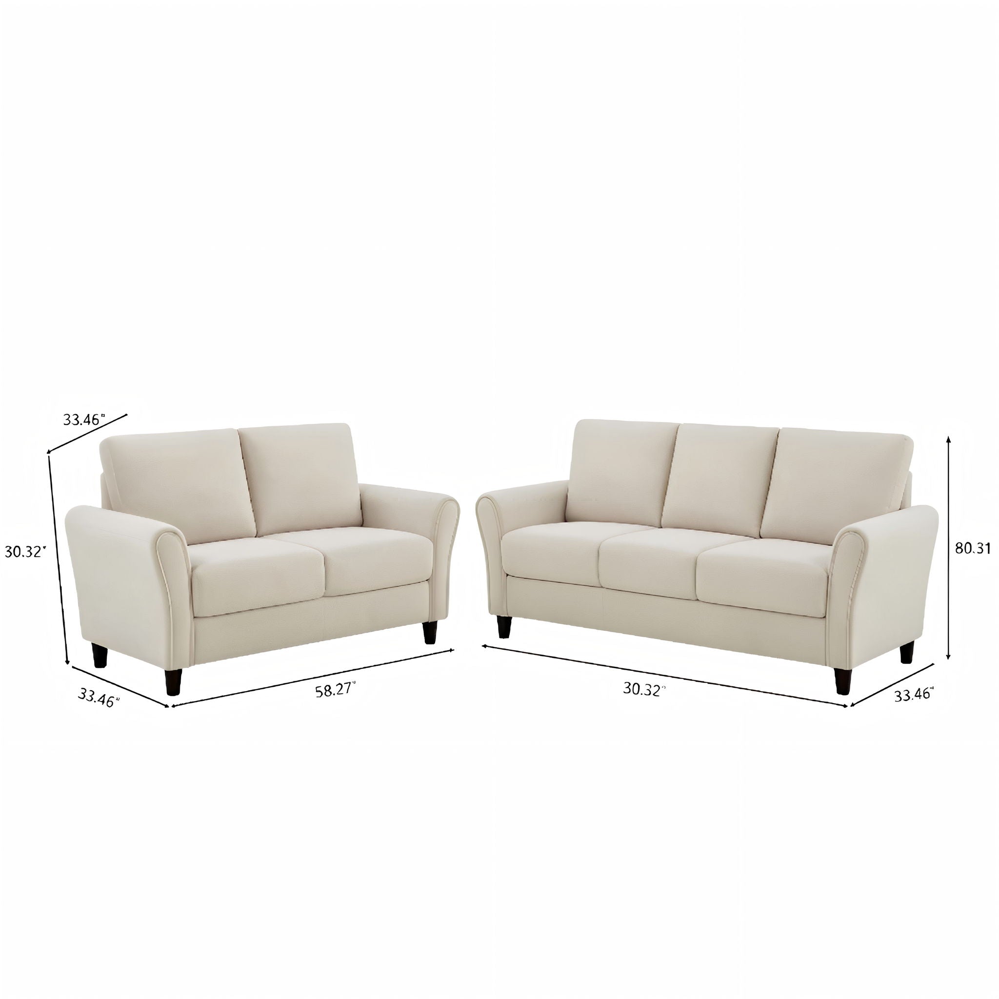 Patricia - 2 Piece Sofa Set - Ivory