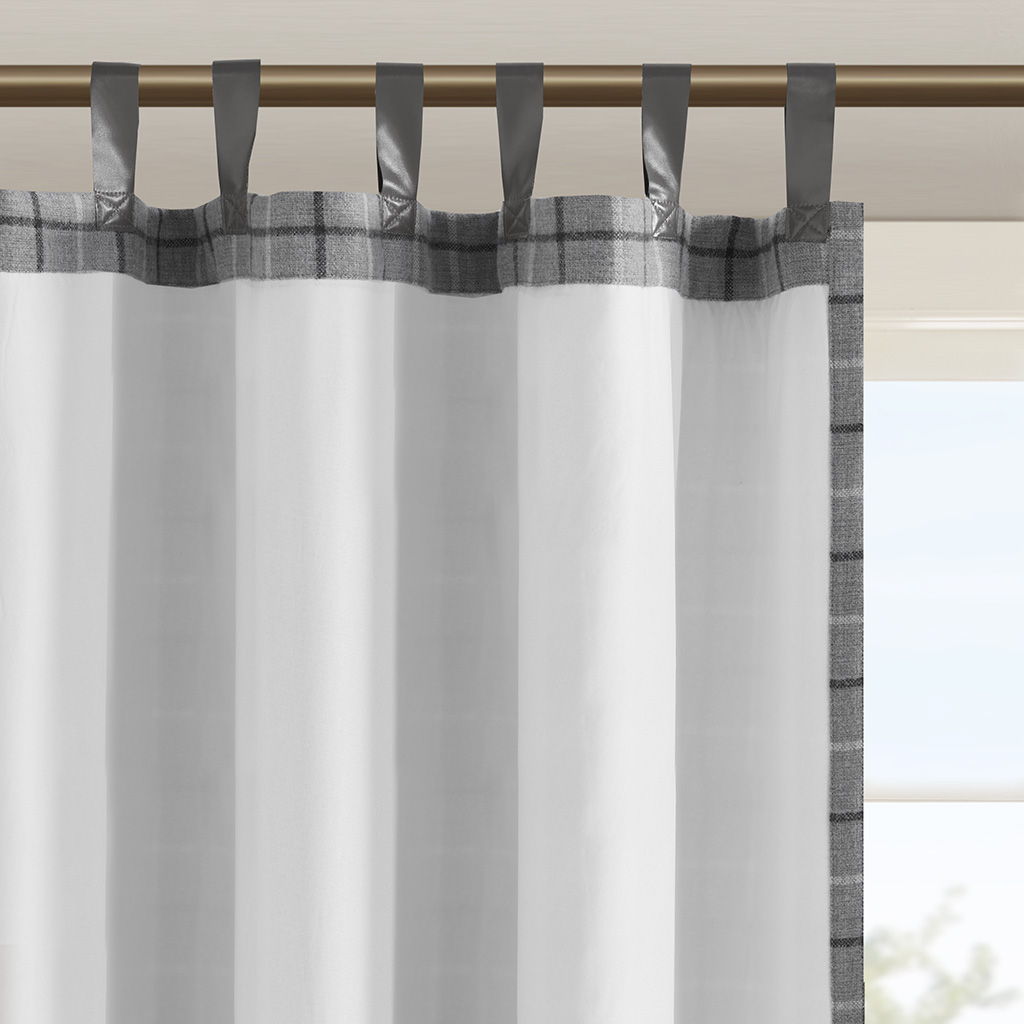 Anaheim - Plaid Faux Leather Tab Top Curtain Panel With Fleece Lining - Gray