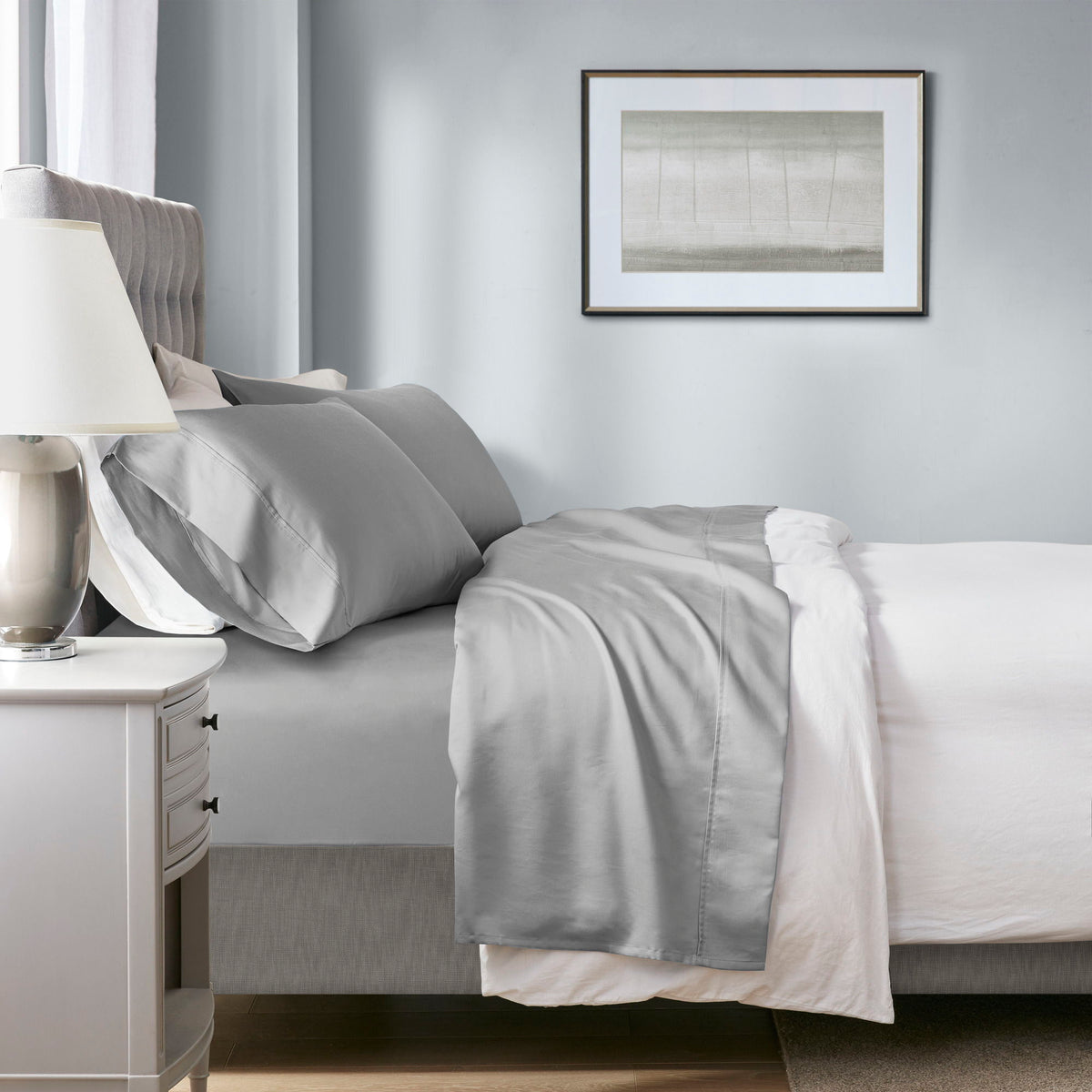 1000 Thread Count - Full HeiQ Smart Temperature Blend 4 Piece Sheet Set - Gray