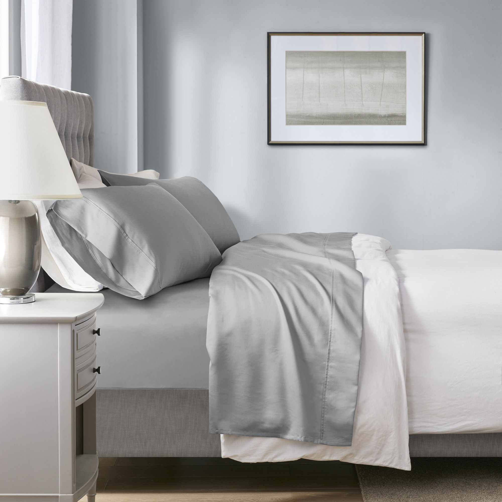1000 Thread Count - Queen HeiQ Smart Temperature Blend 4 Piece Sheet Set - Gray
