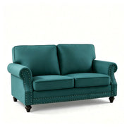Loveseat Sofa With Nailhead Detail & Turned Legs, 2 Seater Upholstered Couch