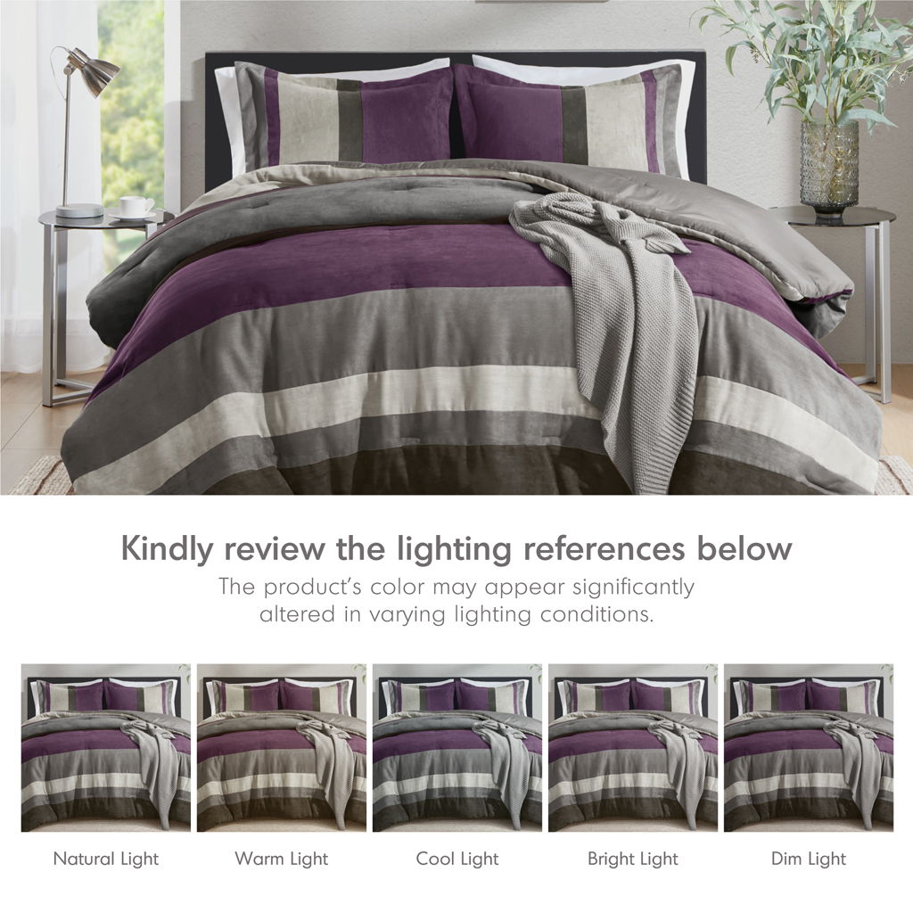 Boulder Stripe - Full/Queen Pieced Comforter Set - Purple