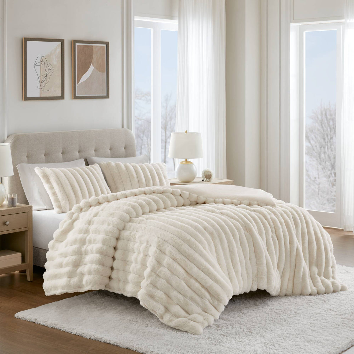 Jasmine - King Ultrasoft Ribbed Comforter Set - Ivory