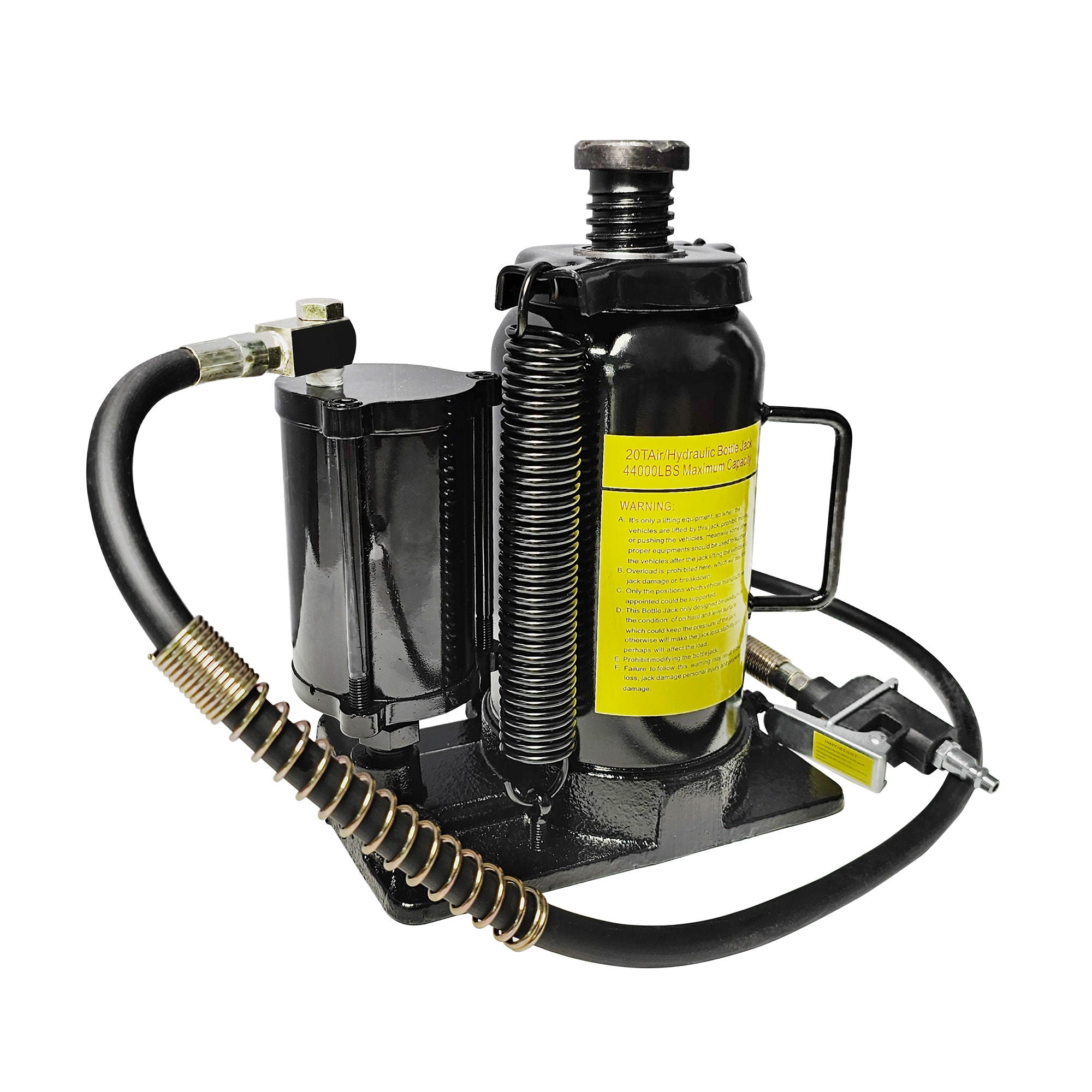 Air Hydraulic Bottle Jack, 20 Ton / 40000 Lbs Bottle Jack, 10.23-20.07-Inch Lifting Range, Manual Handle And Air Pump - Black