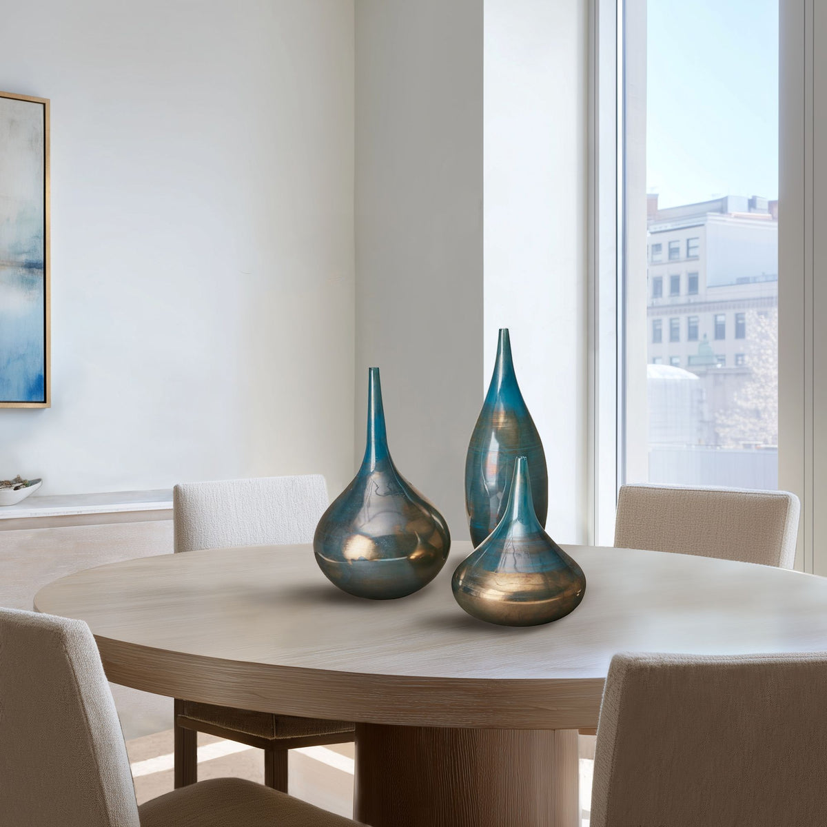 Lucia - Handmade Rainbow Vase (Set of 3) - Blue Metal