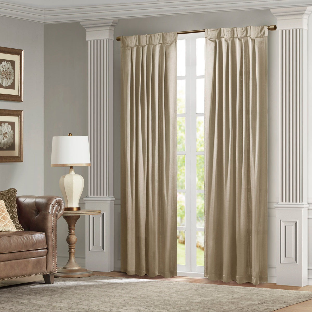 Avignon - Pleat Curtain Panel With Tieback Single - Champagne