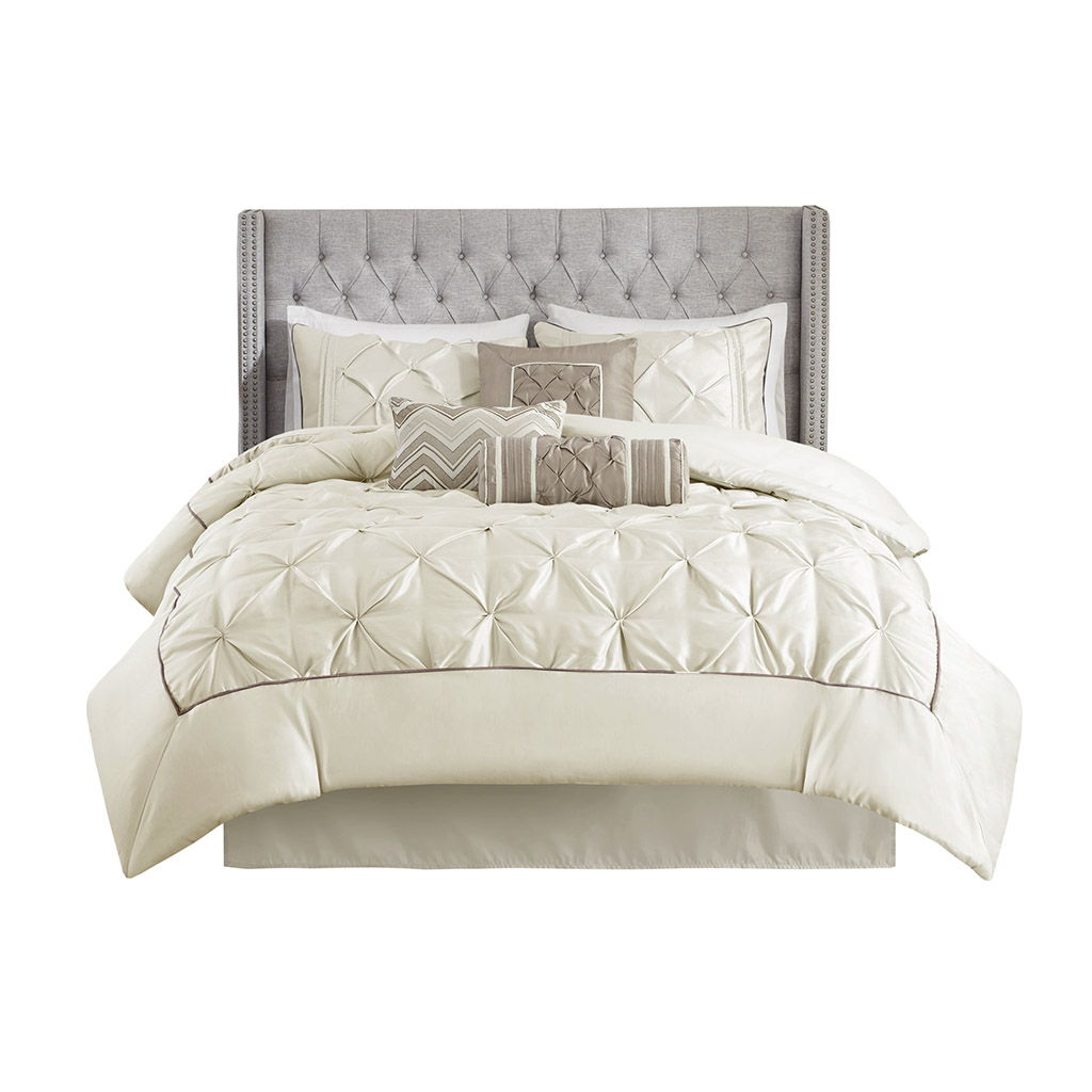 Laurel - Queen 7 Piece Tufted Comforter Set - Ivory