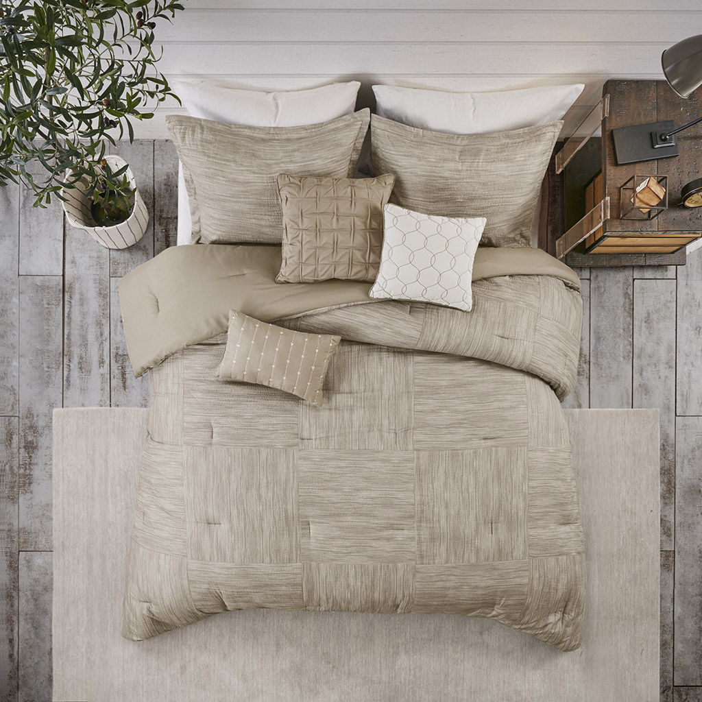 Walter - California King 7 Piece Printed Comforter Set - Taupe