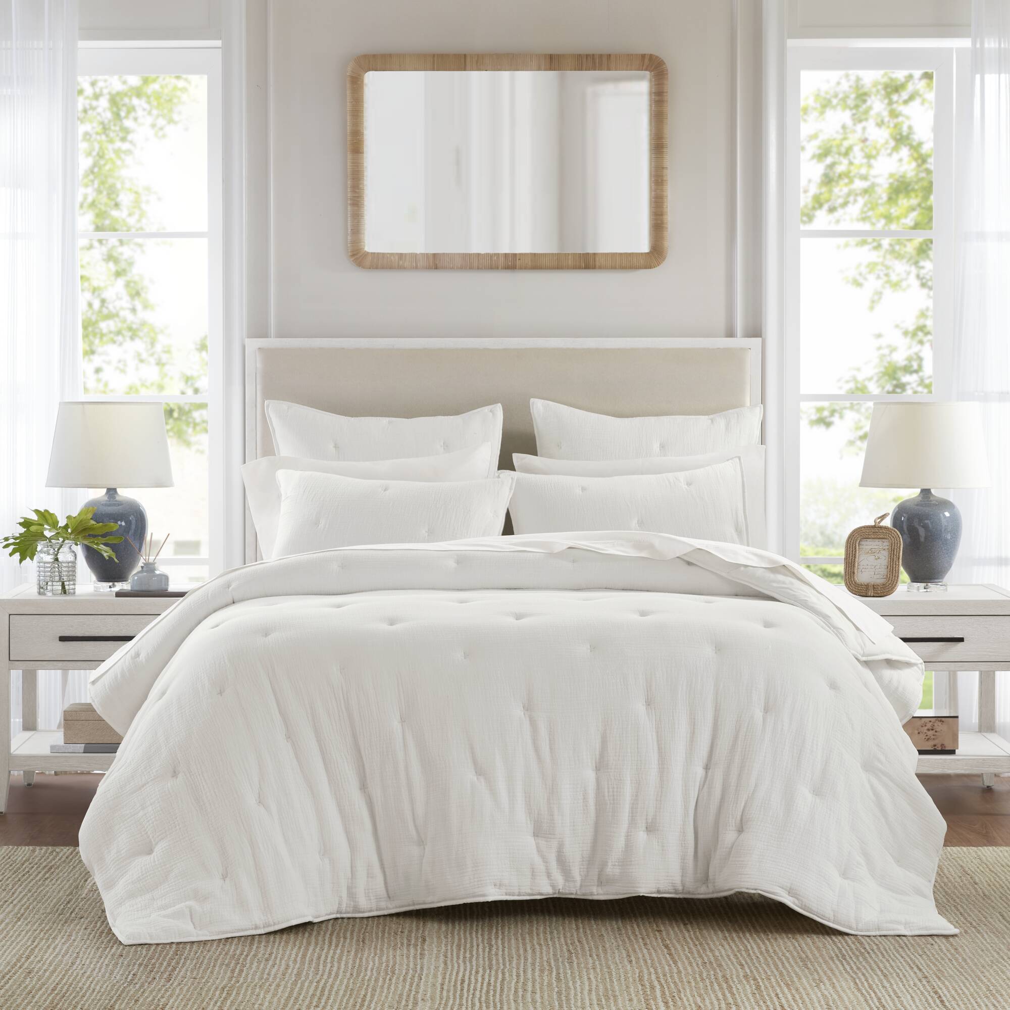 Breeze - Full/Queen Cotton Gauze Embroidered Quilt Set - White
