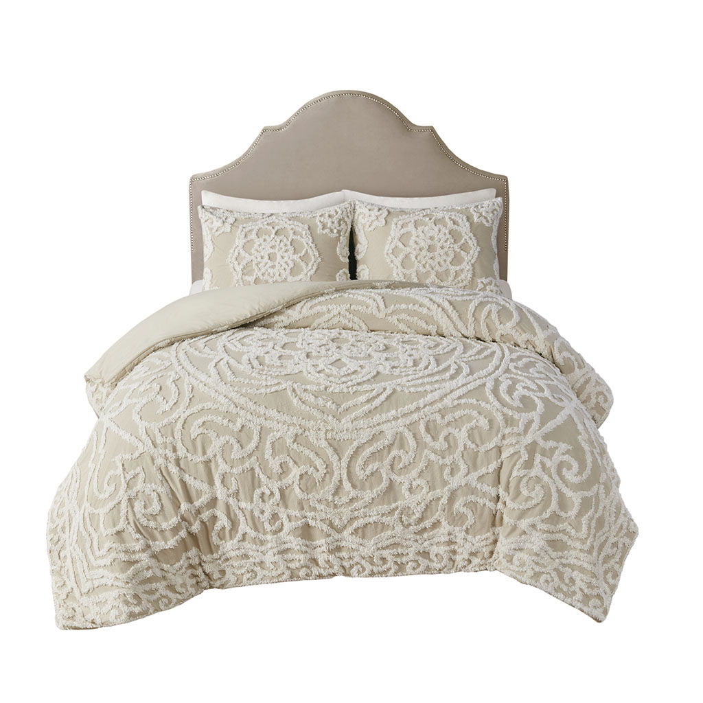 Laetitia - King 3 Piece Tufted Duvet Cover Set - Taupe