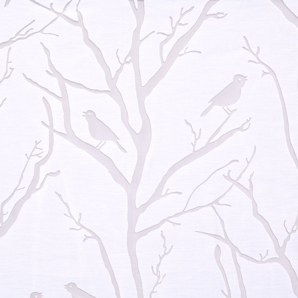 Averil - 95" Grommet Top Sheer Bird On Branches Burnout Window Curtain - White