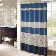 Serene - Embroidered Floral Shower Curtain - Navy