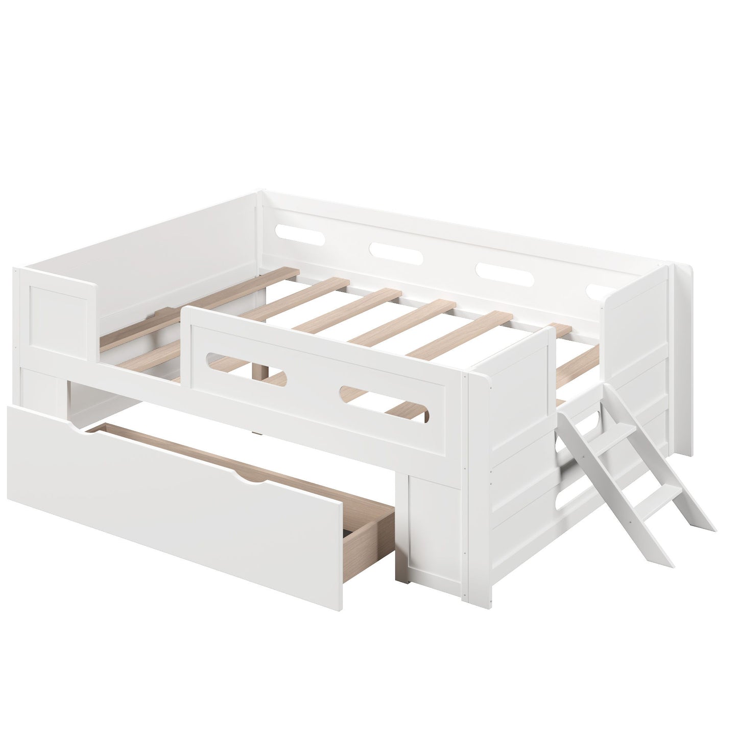 Platform Bed With Guardrail And Drawer