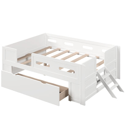 Platform Bed With Guardrail And Drawer