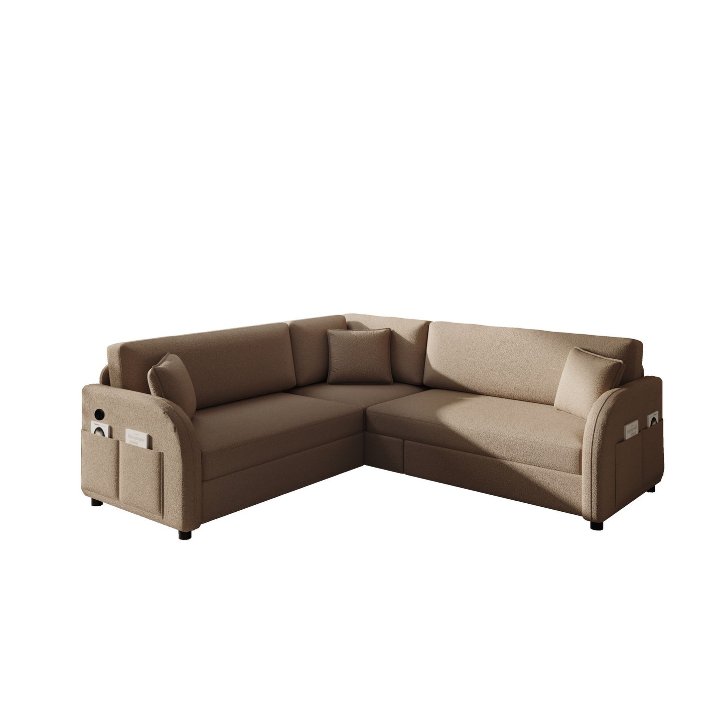 L-Shaped Couch With Pull-Out Bed, Oversize Convertible Sleeper Sofa With Side Pocket & USB Port