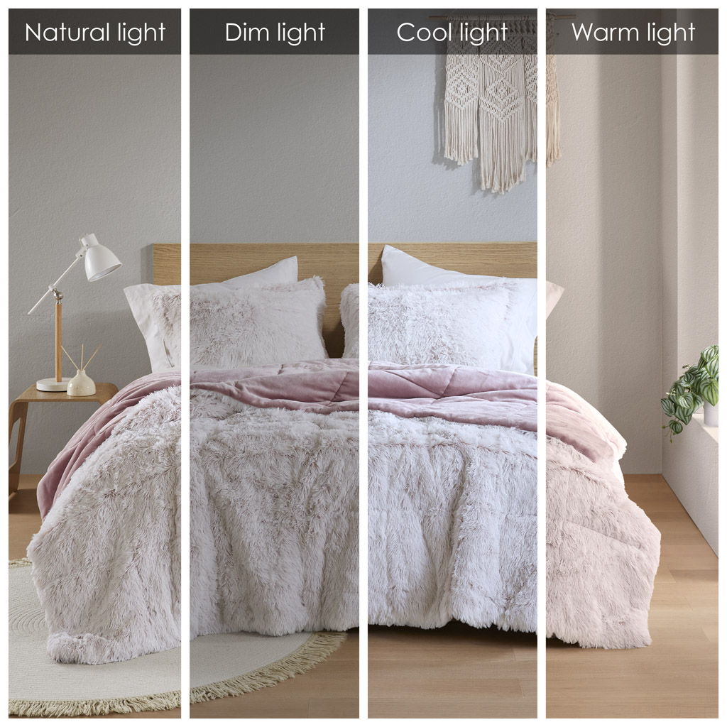 Malea - 2 Piece Twin/Twin Long Shaggy Comforter Mini Set - Pink/White