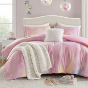 Cassiopeia - King/California King Watercolor Tie Dye Printed Comforter Set With Throw Pillow - Pink