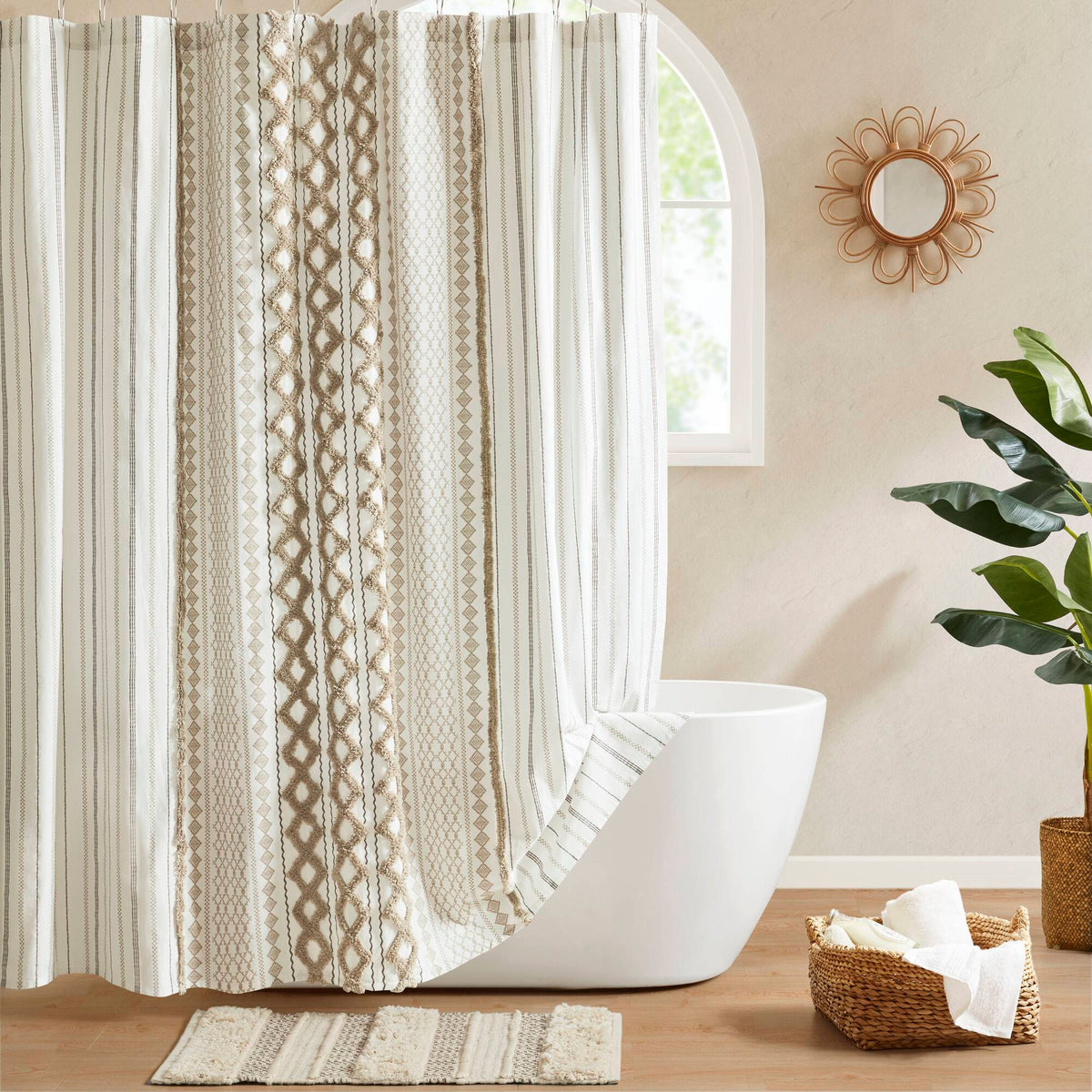 Imani - Printed Shower Curtain With Chenille - Neutral