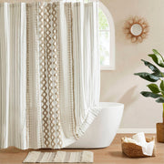 Imani - 72''x72" Printed Shower Curtain With Chenille - Neutral