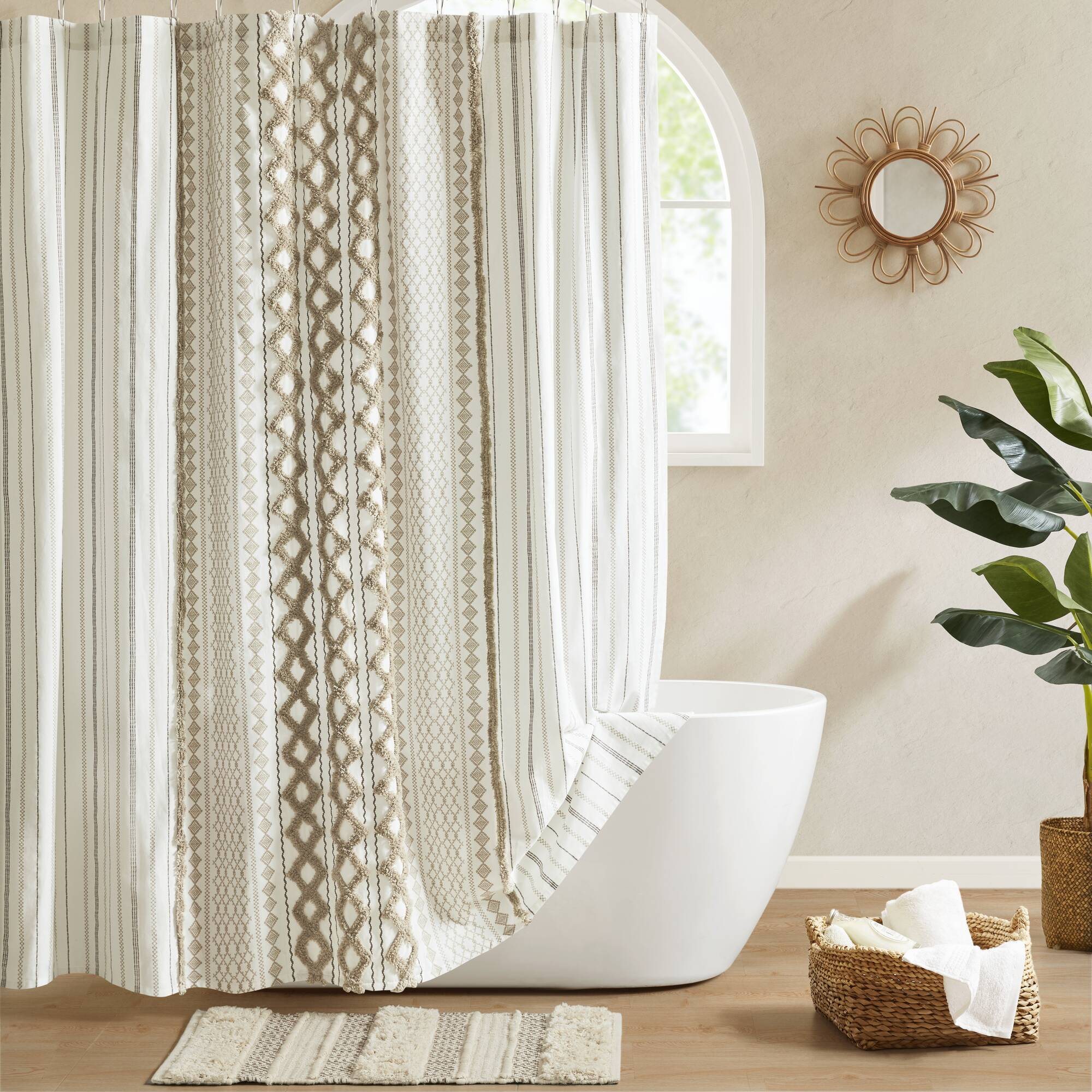 Imani - 72''x72" Printed Shower Curtain With Chenille - Neutral