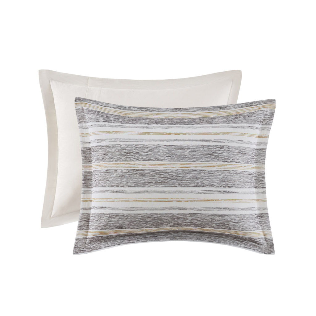 Oasis - Oversized Chenille Jacquard Striped Comforter Set With Euro Shams and Throw Pillows - Gray