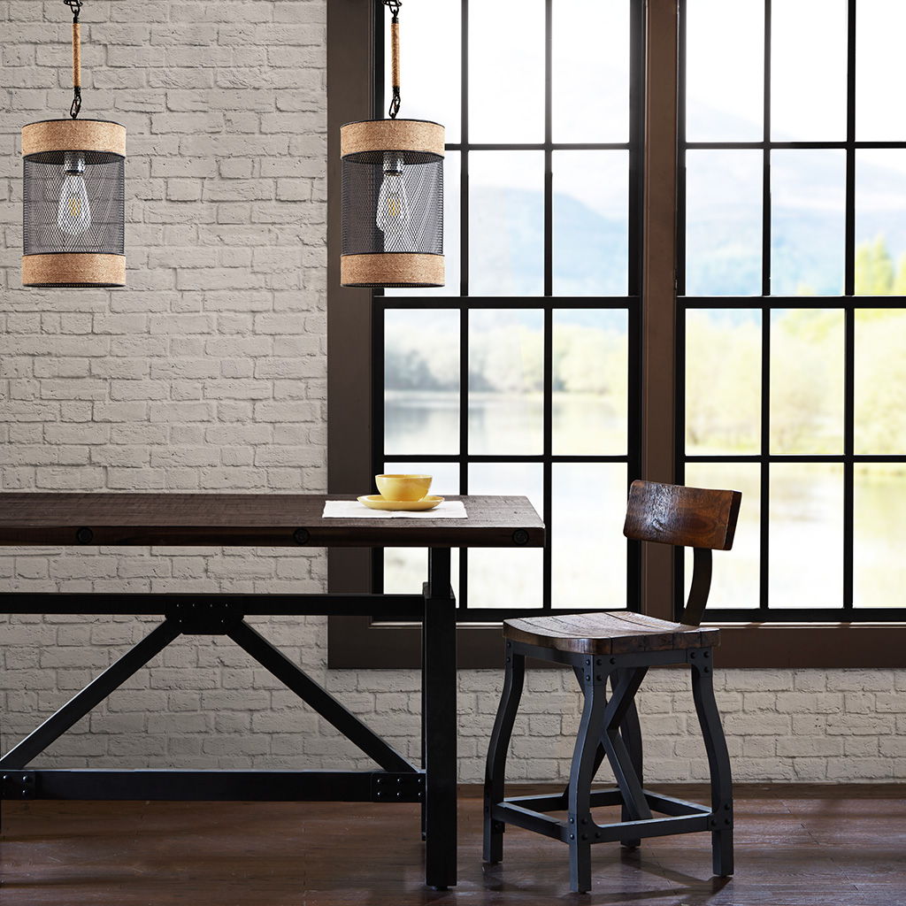 Orion - Natural Rope and Metal Mesh Cylinder Pendant - Natural / Black