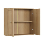 Wall Mounted Bathroom Cabinet With Double Doors And Vertical Grooved Design For Bathrooms - Oak