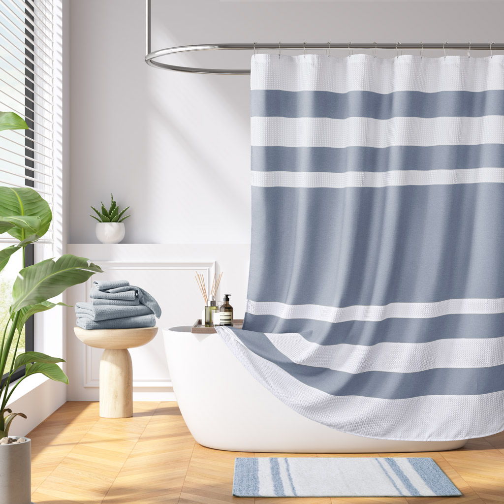 Spa Waffle - 72" x 72" Shower Curtain With 3M Treatment - Dark Blue