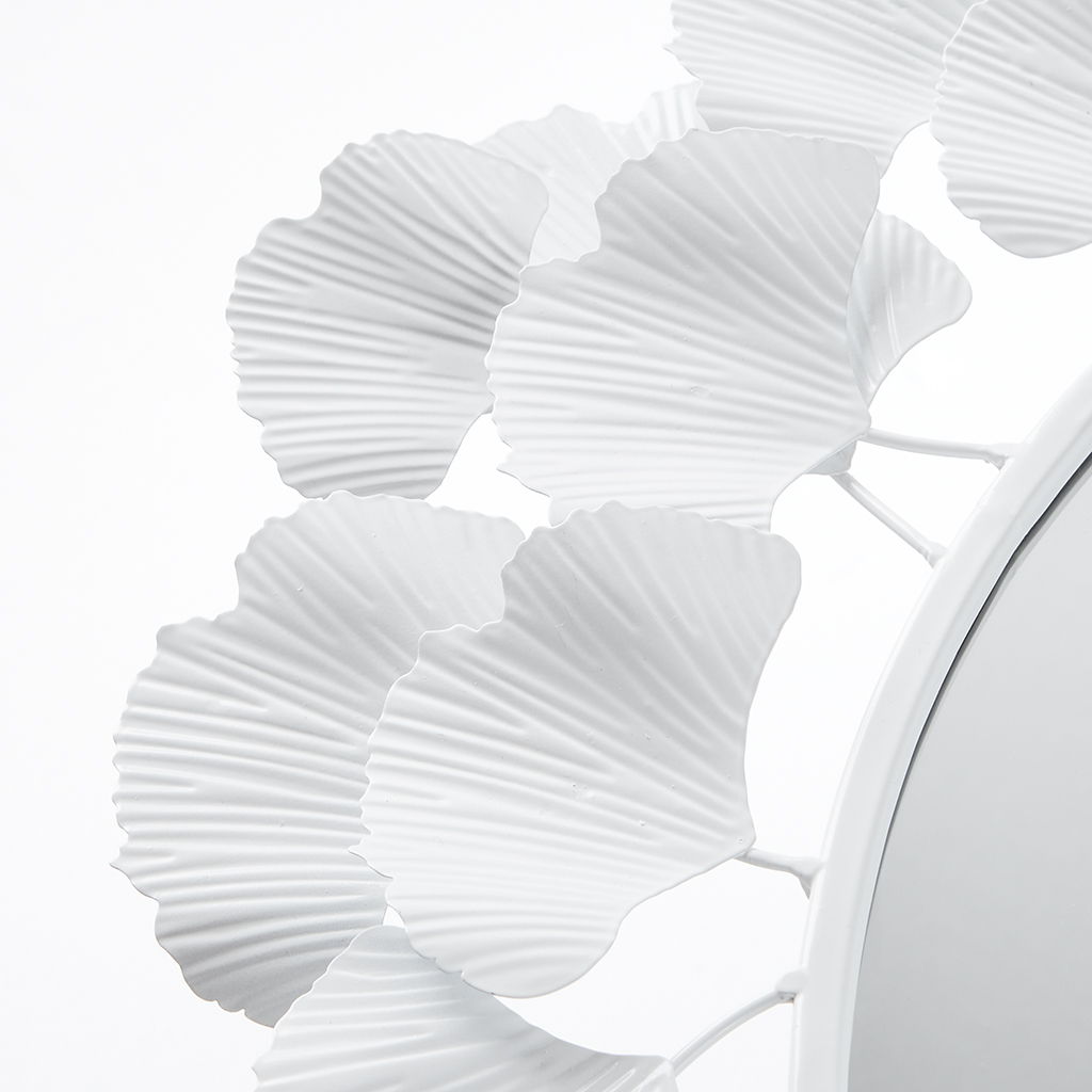 Eden - Eden Gingko Leaf Round Wall Mirror 30.5" - White