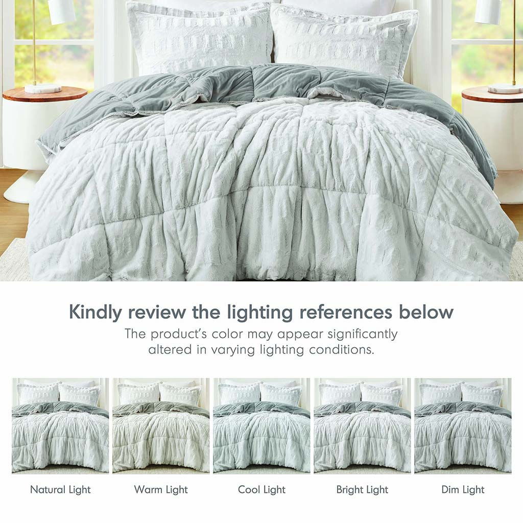 Gia - King Back Print Long Comforter Mini Set - Gray