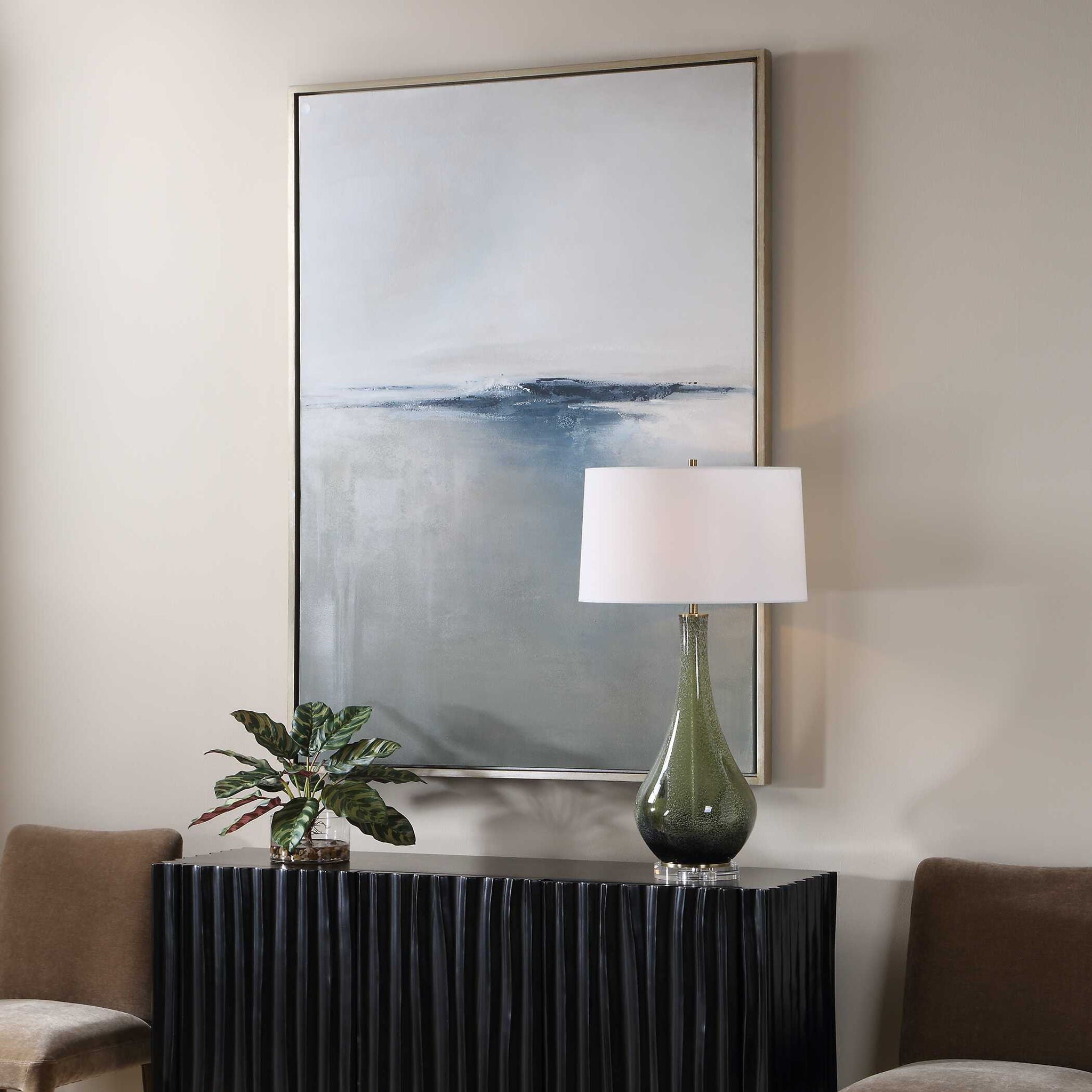 Above The Waterline - Abstract Painting - Blue / Gray / White