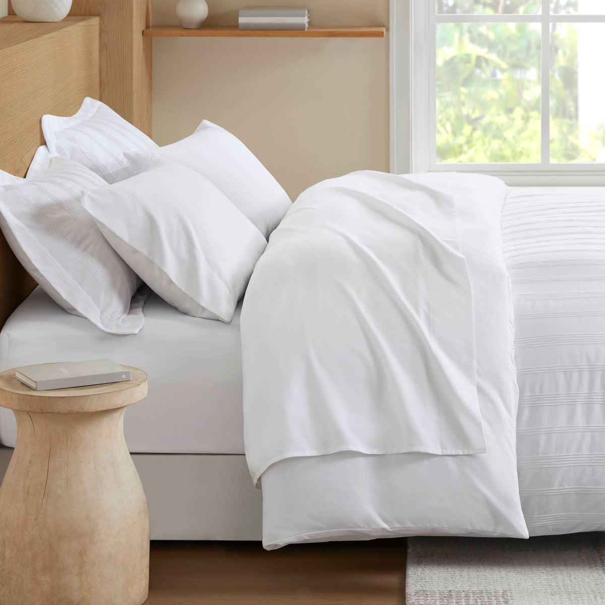 Logan - Full Striped Duvet Set - White