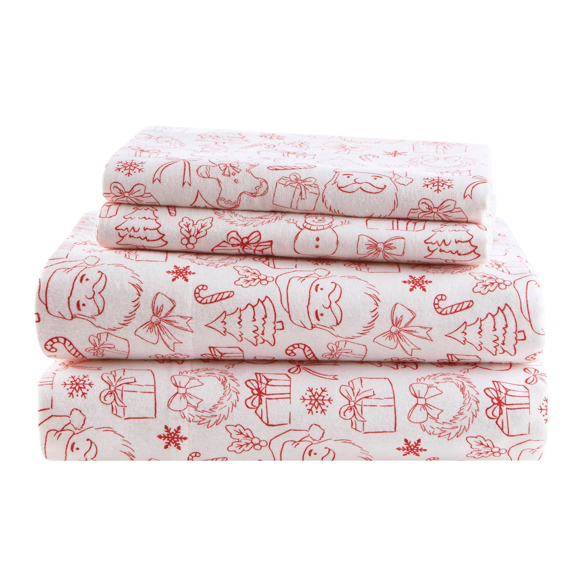Cozy Soft - Twin 100% Flannel Pigment Printed Sheet Set - Holiday Doodles