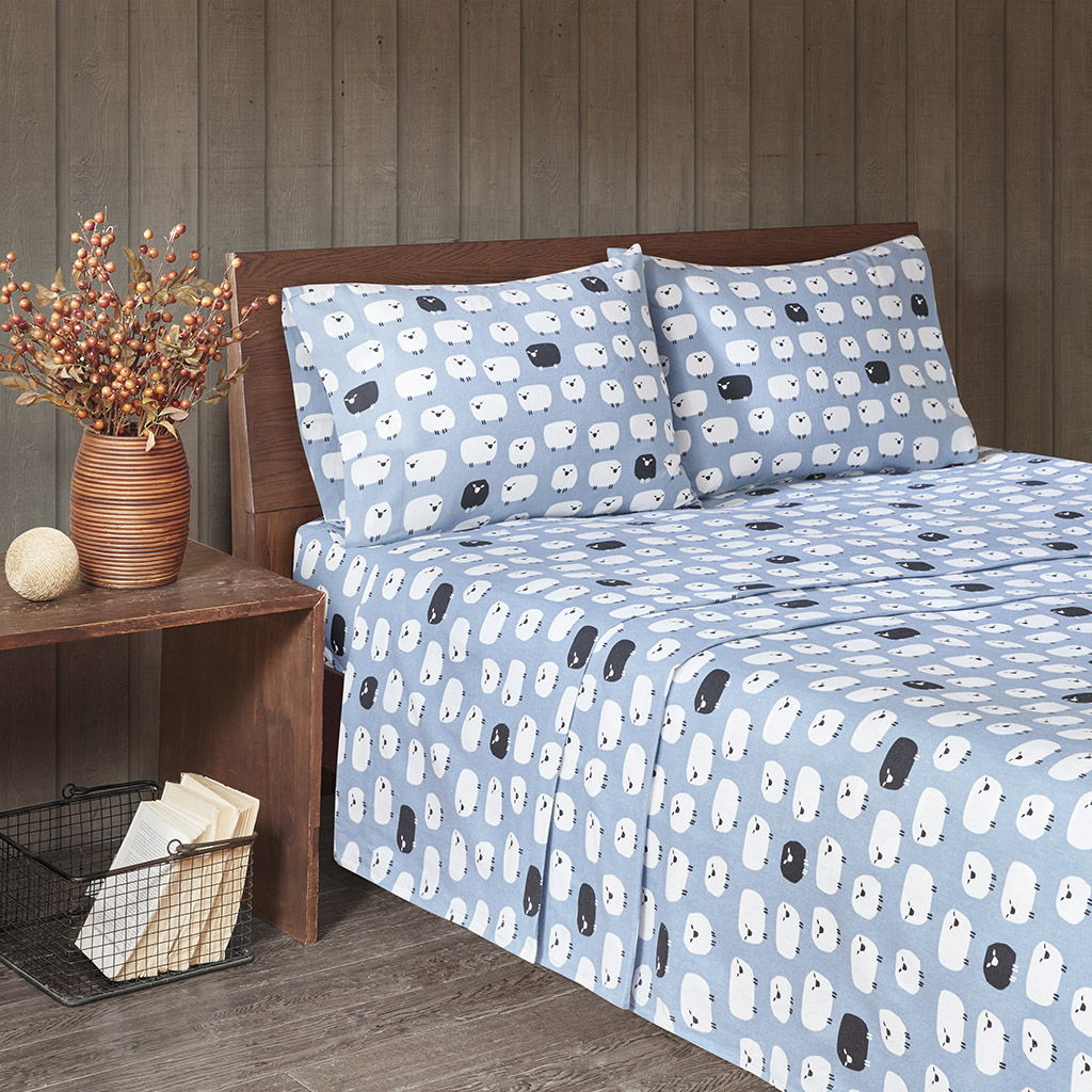 Flannel - King Sheet Set - Blue Sheep