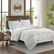 Fraser - 3 Piece Printed Microfiber Seersucker Quilt Set - Taupe
