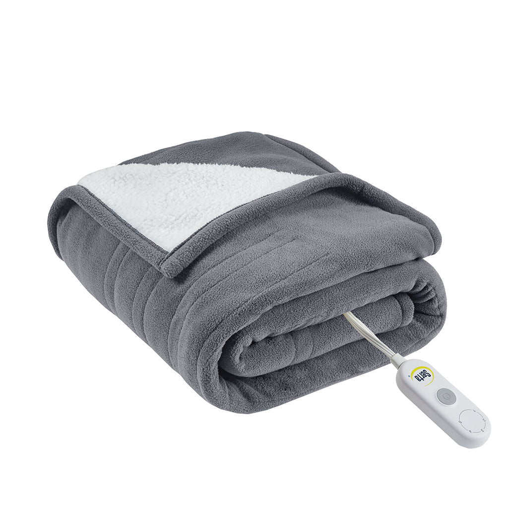 Fleece to Sherpa - Heated Throw Extra Comfort - Dark Gray