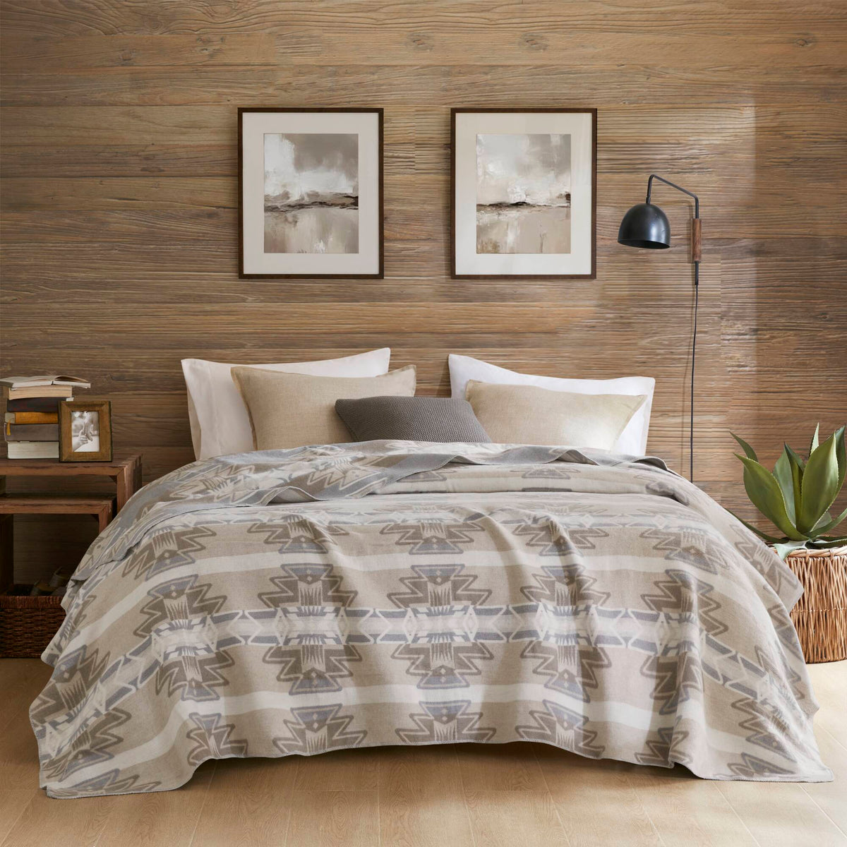 Alberta - Cotton Blend Blanket - Neutral Aztec