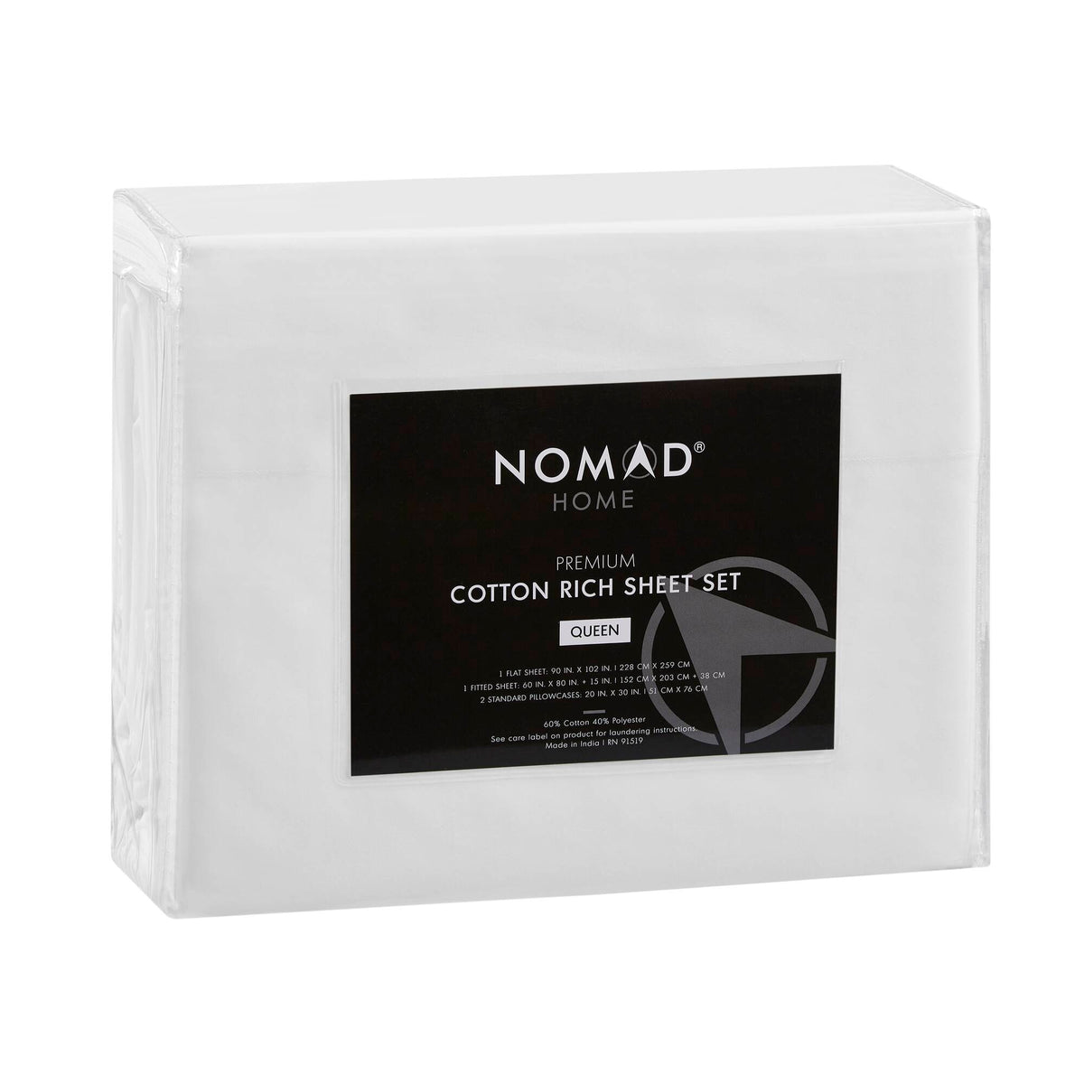 Percale Weave - Queen Premium Cotton Rich Sheet Set - Bright White