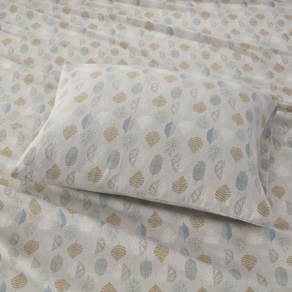 Cozy Flannel - King Printed Sheet Set - Multi Leaves