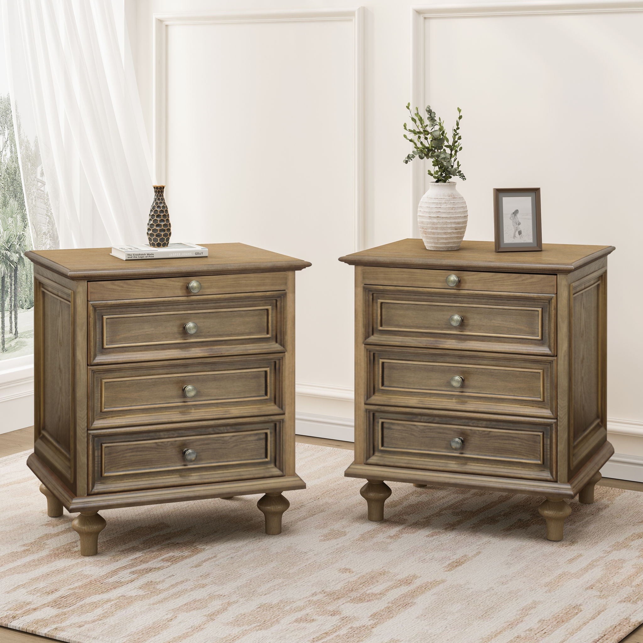 Nightstands With 4 Drawer, Storage End Table With Hidden Pull Out Shelf