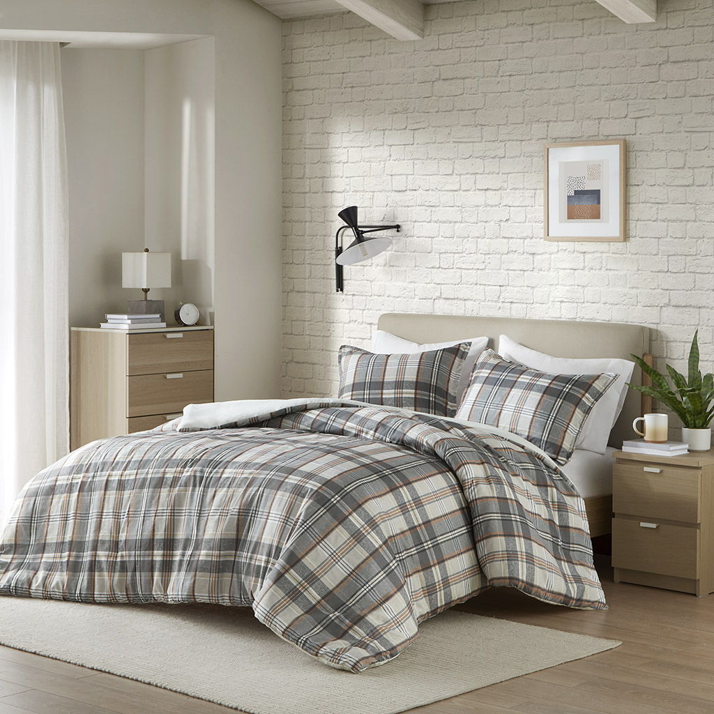 Blake - Plaid Duvet Cover Set - Tan / Gray
