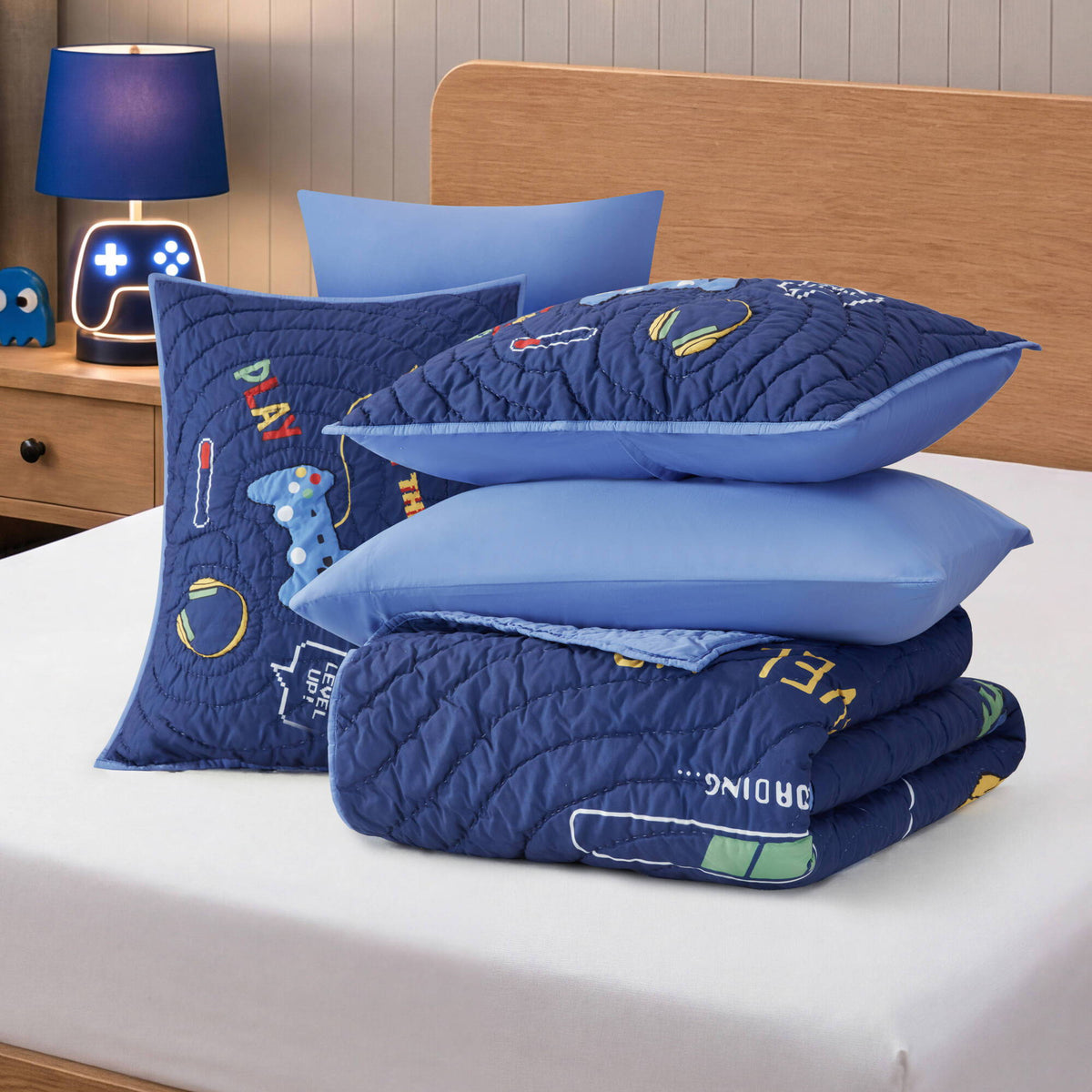 Game - Queen Quilt Set - Navy